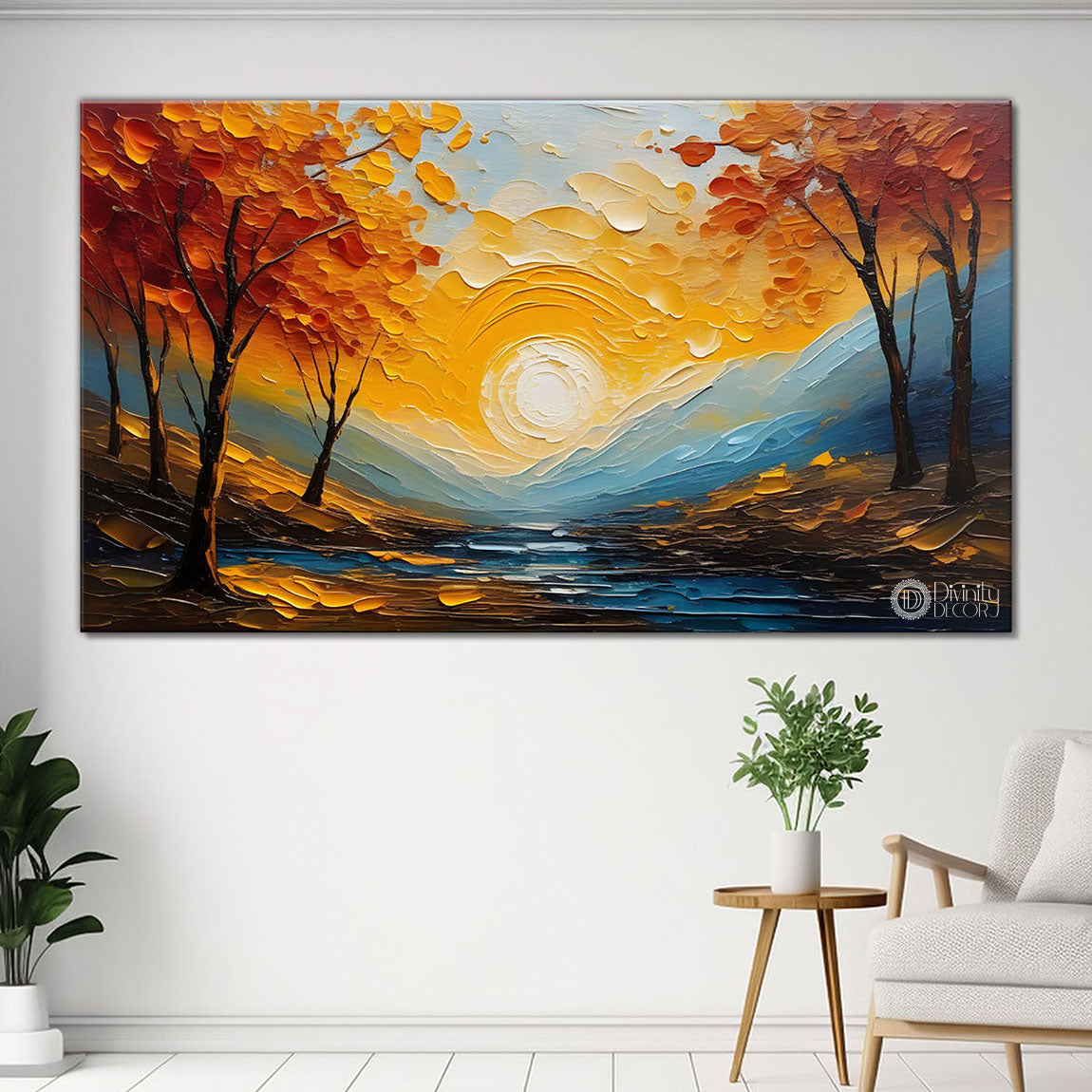 Orange trees with sunrise painting Canvas Painting - Nature Art -639