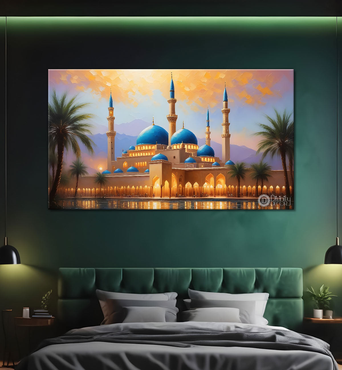 beautiful Islamic mosque with sunset textured oil painting Canvas Painting - Islamic paintings - 63