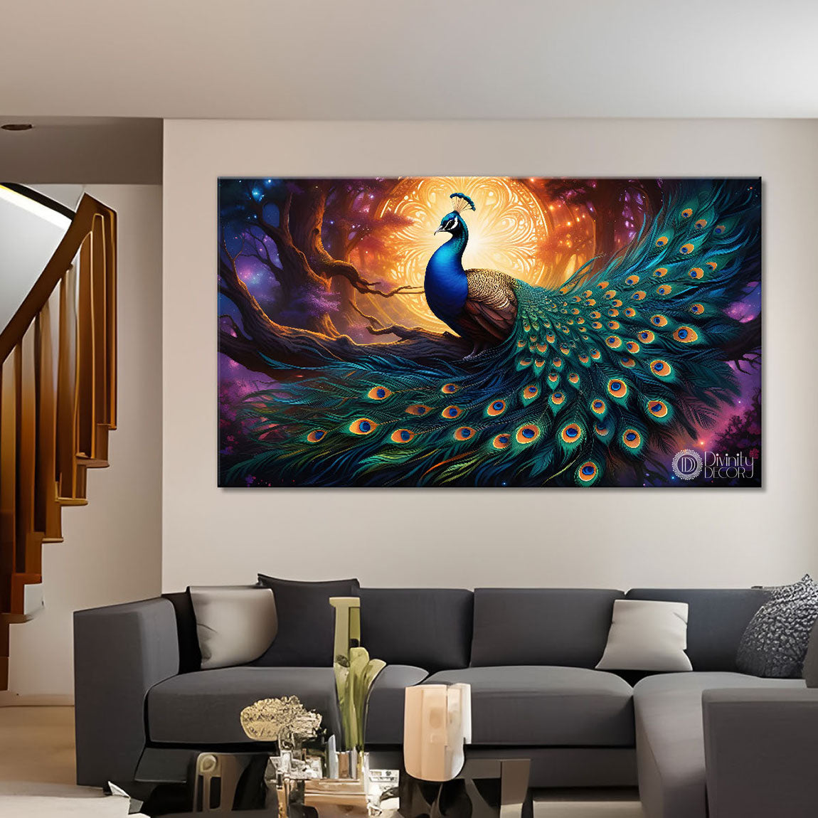 Peacock on the branch oil painting Canvas Painting - Design - Peacock-64