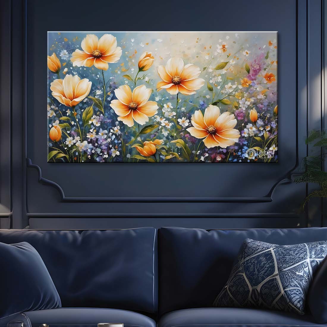 White flowers in grey background canvas painting- Flower-640