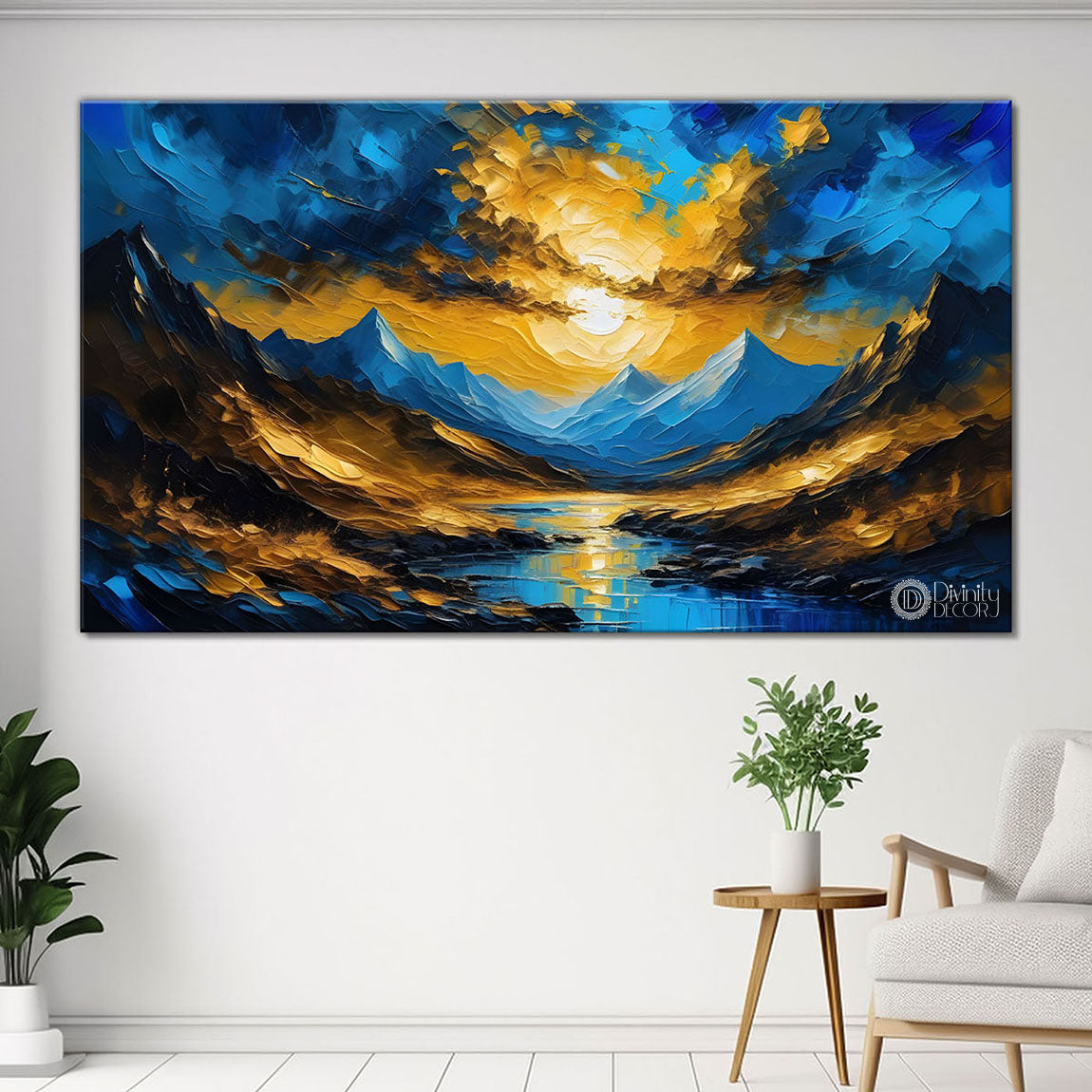 Blue mountains with lake painting Canvas Painting - Nature Art -641
