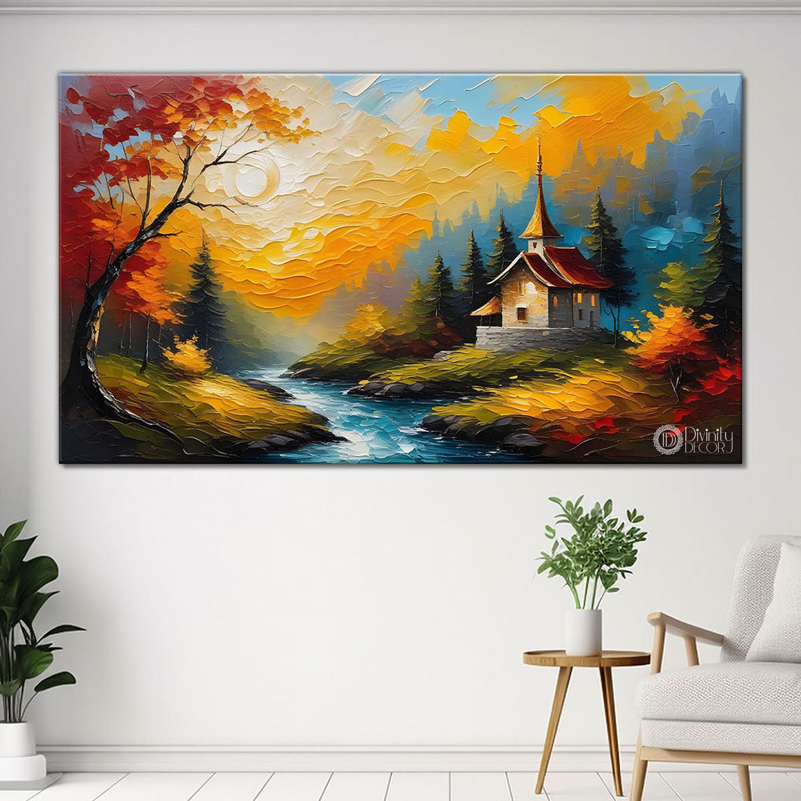 Trees and lake painting Canvas Painting - Nature Art -642