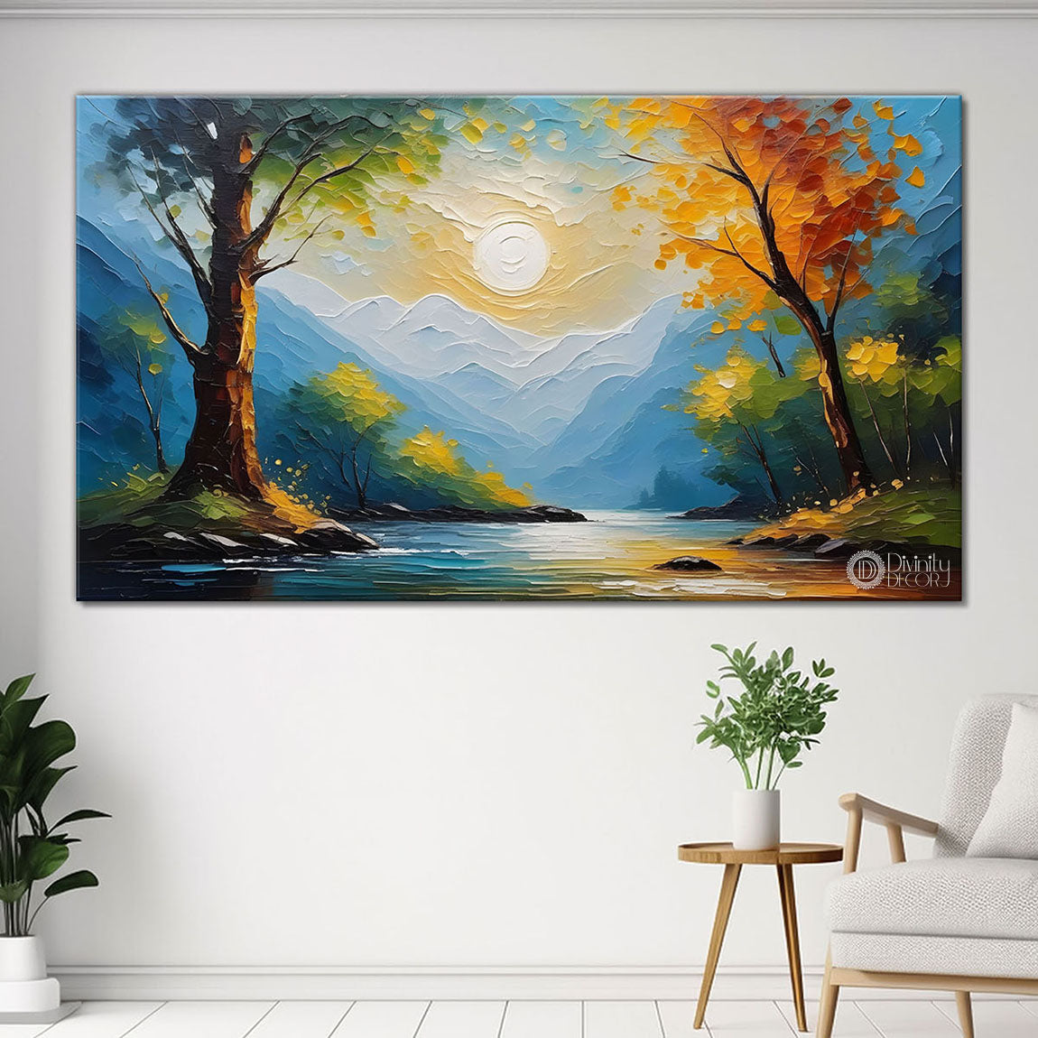 Trees with sun textured painting Canvas Painting - Nature Art -647