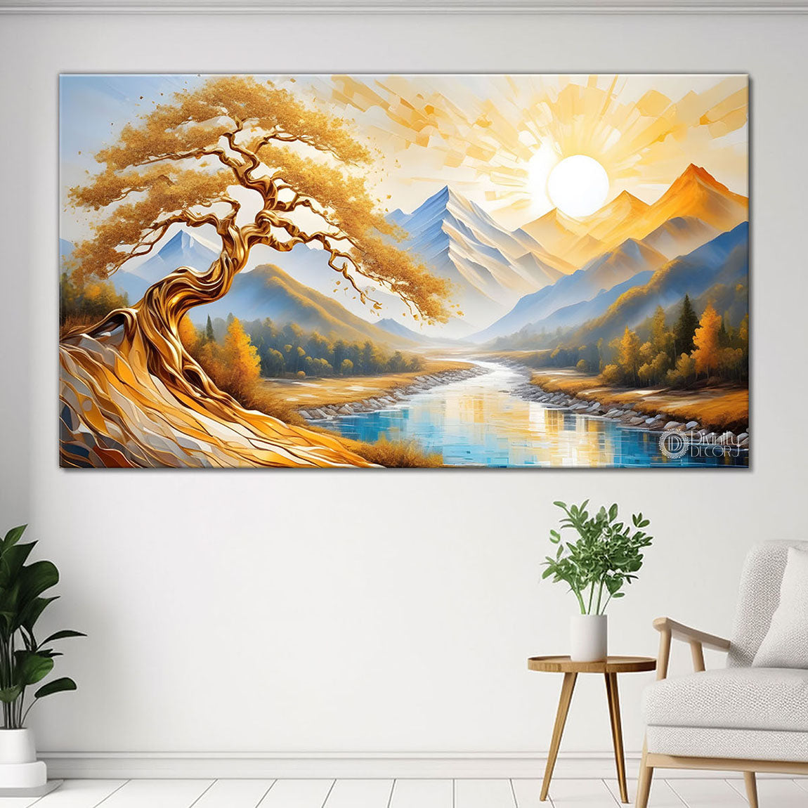 Golden tree with lake painting Canvas Painting - Nature Art -648