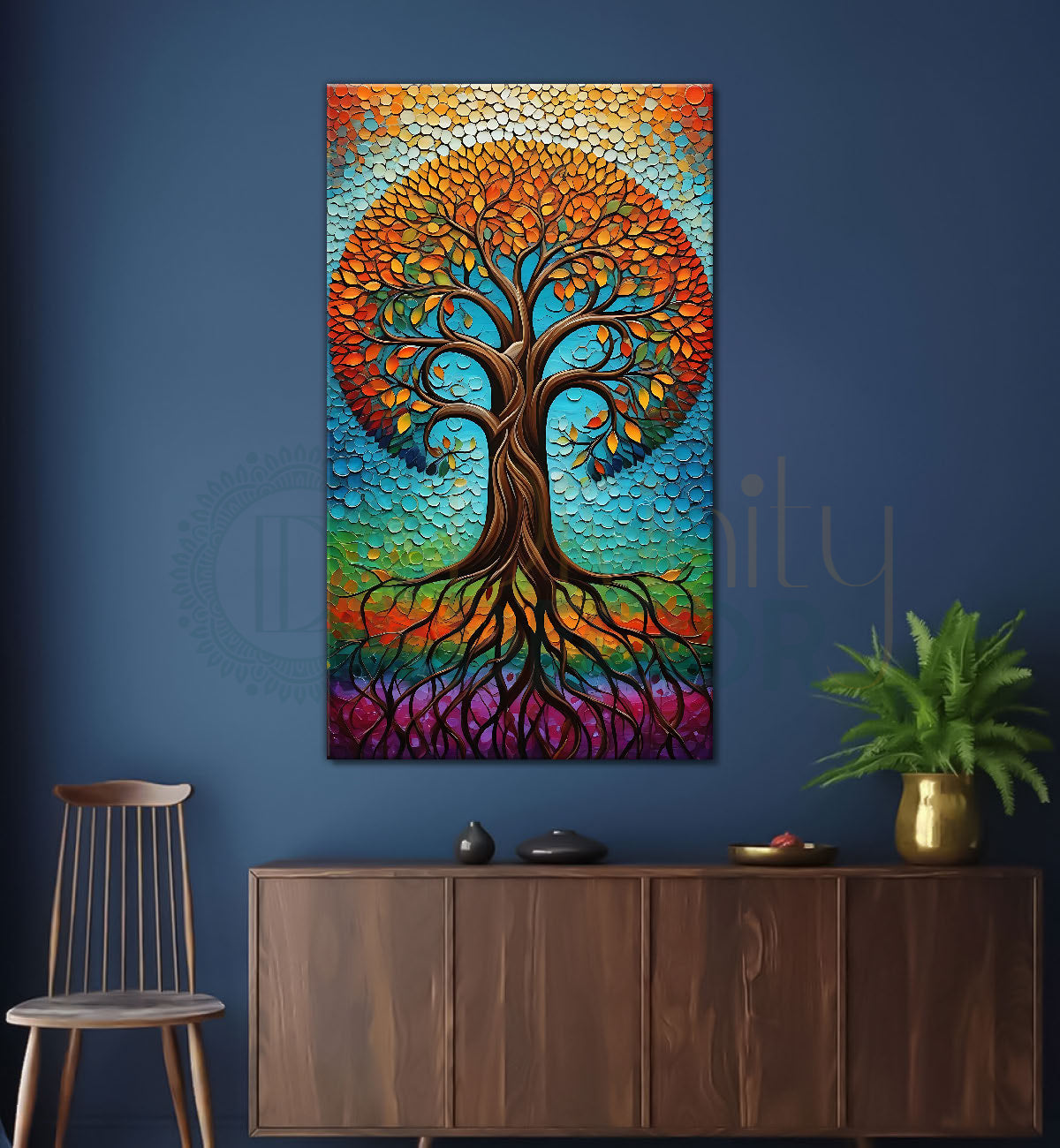 Colourful tree in bright textured modern art Canvas painting - Tree-V-64