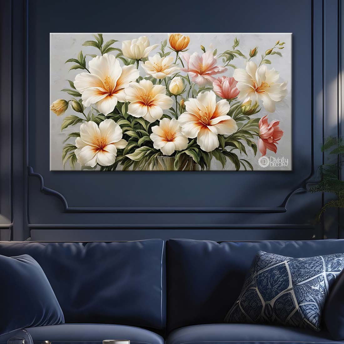 White flowers in light background canvas painting- Flower-650