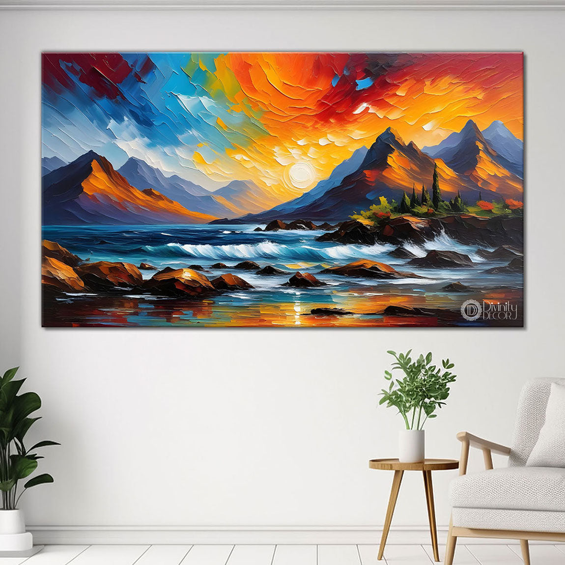 Mountains with colorful with lake painting Canvas Painting - Nature Art -652