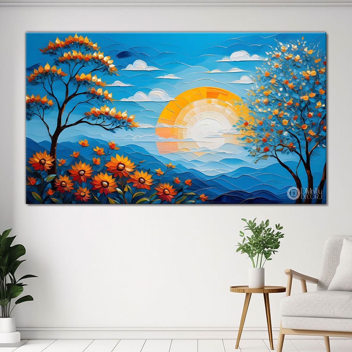 Trees with sun textured painting Canvas Painting - Nature Art -653