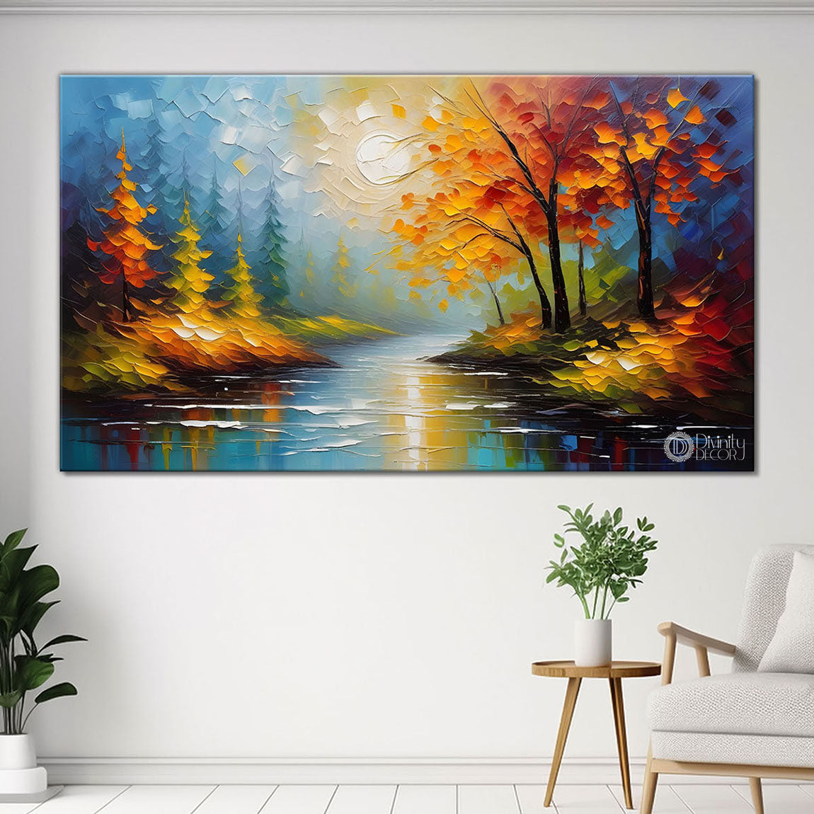 Orange trees with lake painting Canvas Painting - Nature Art -654
