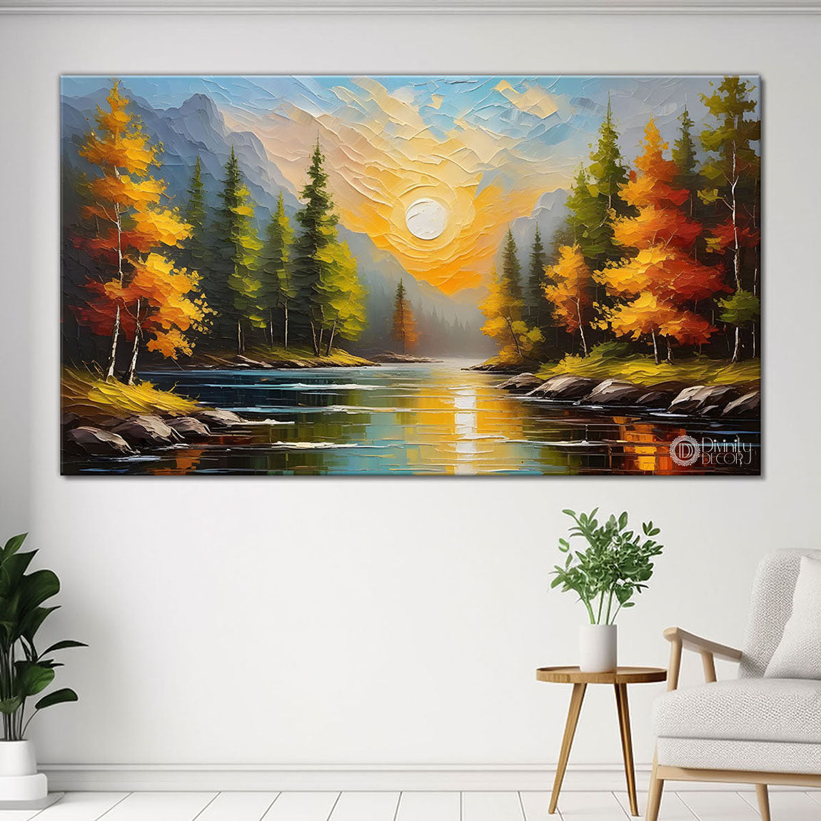 Trees with lake painting Canvas Painting - Nature Art -655