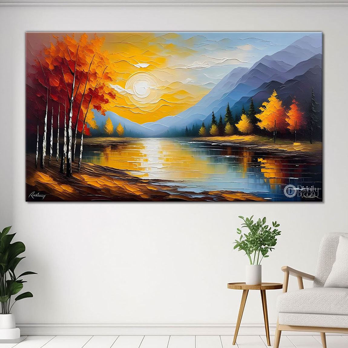 Tree with mountains with sunset painting Canvas Painting - Nature Art -656