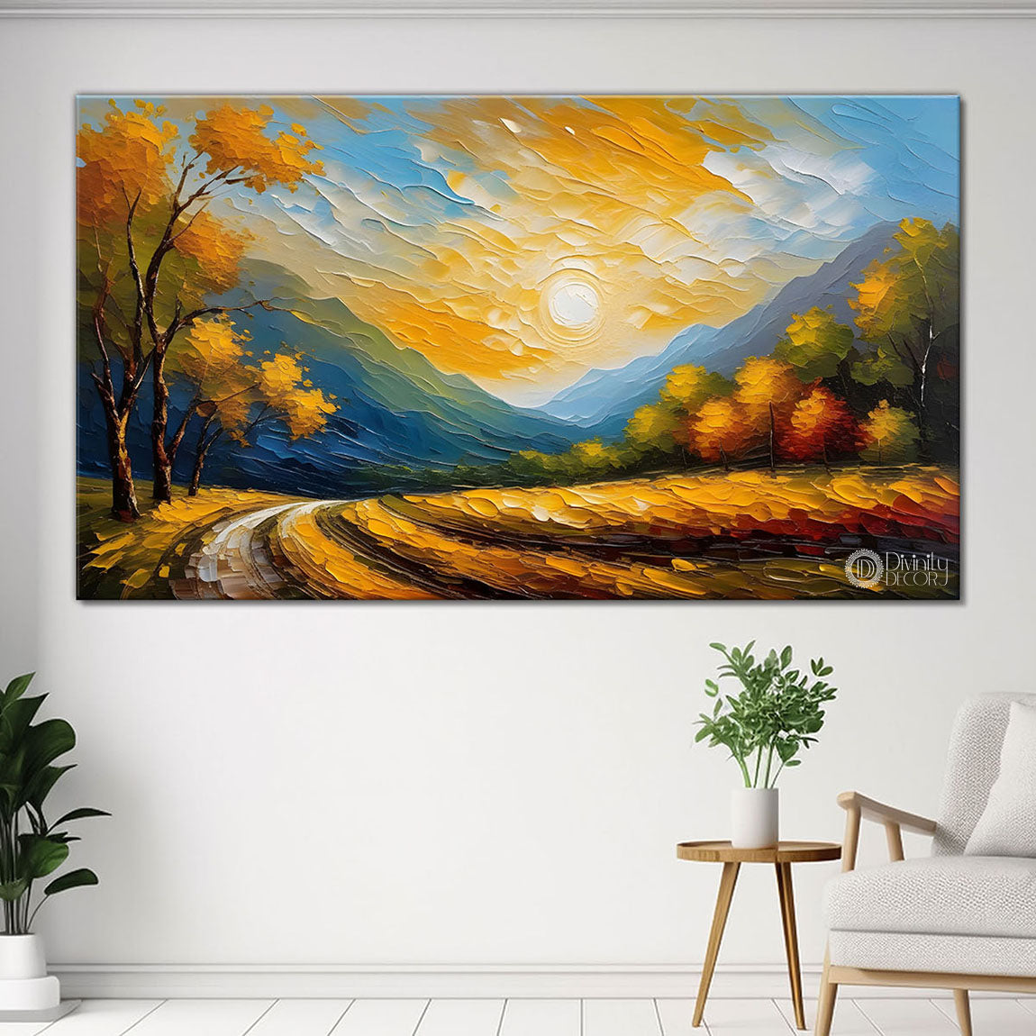 Mountains with sunrise with trees Canvas Painting - Nature Art -658