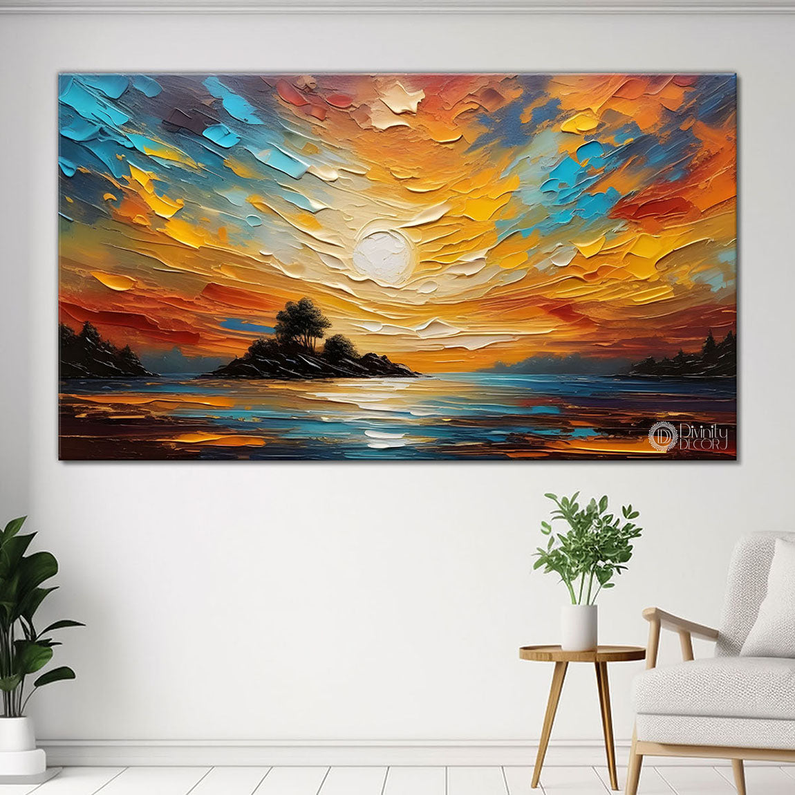 Colorful sky with lake painting Canvas Painting - Nature Art -659