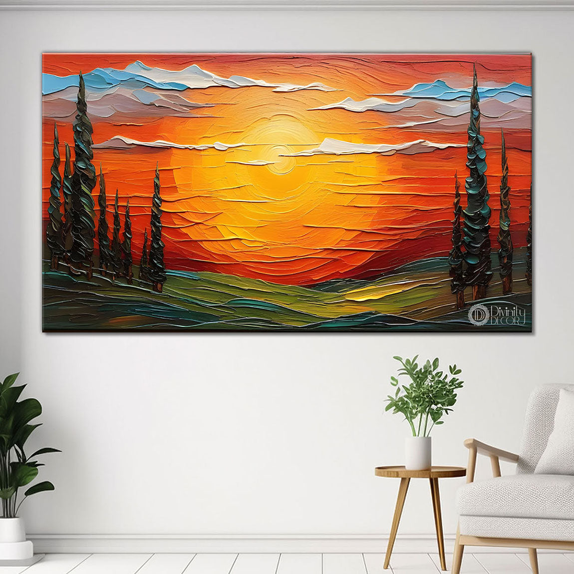 Trees with sunrise painting Canvas Painting - Nature Art -660