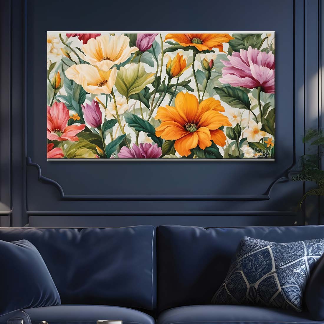 Colorful flowers in light background canvas painting- Flower-661