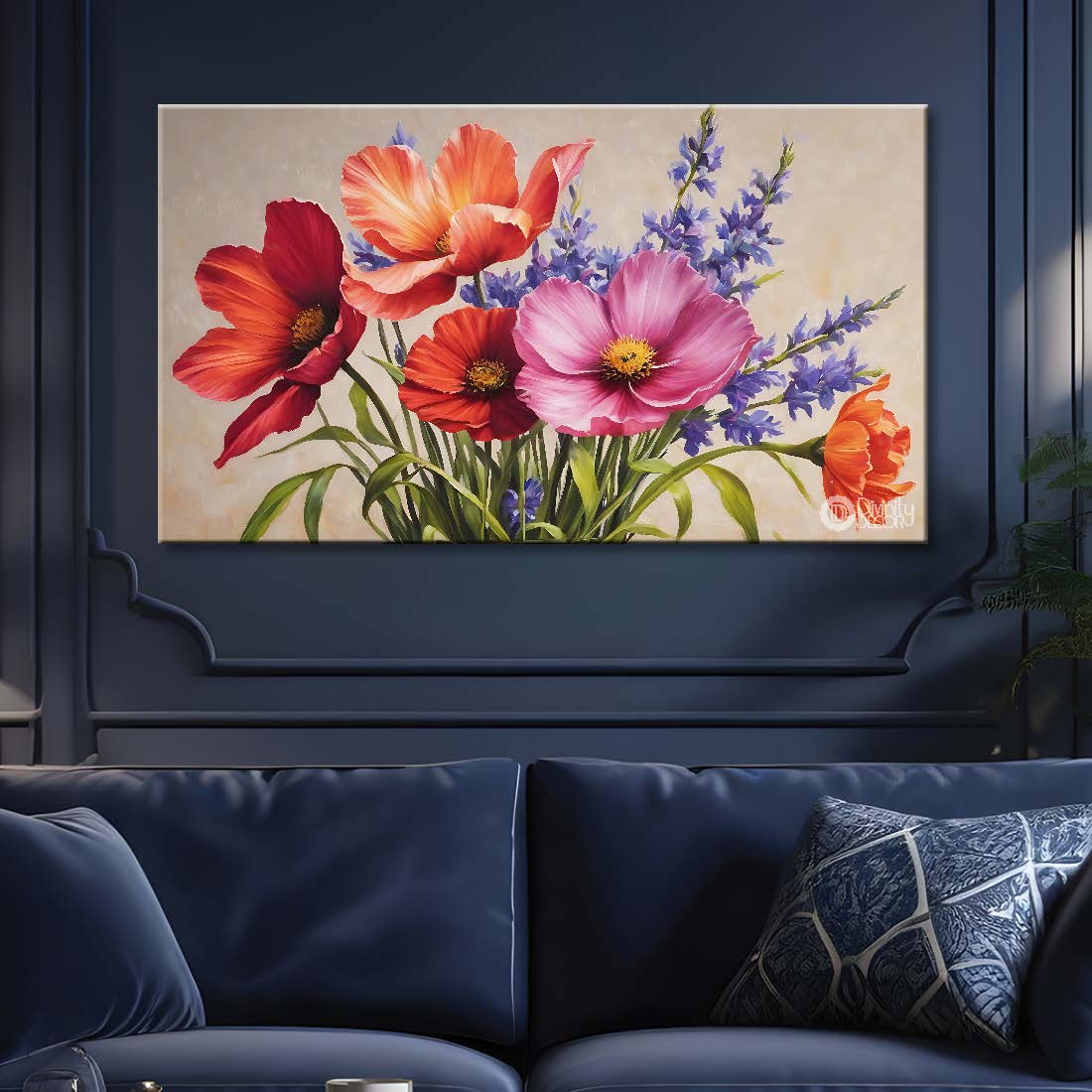 Colorful flowers in light background canvas painting- Flower-664