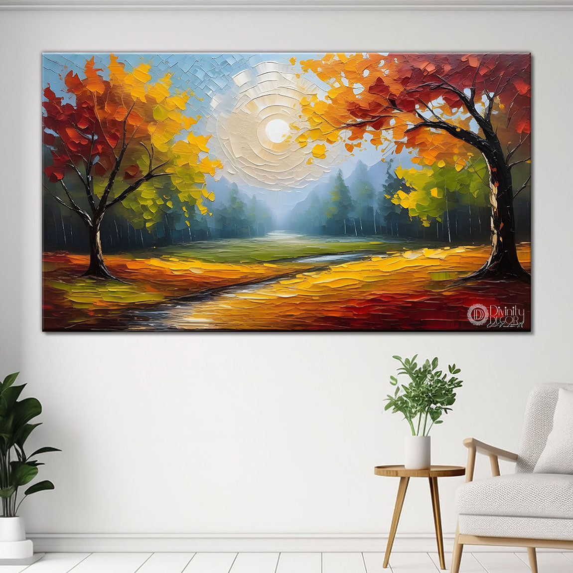 Orange trees with sun painting Canvas Painting - Nature Art -664