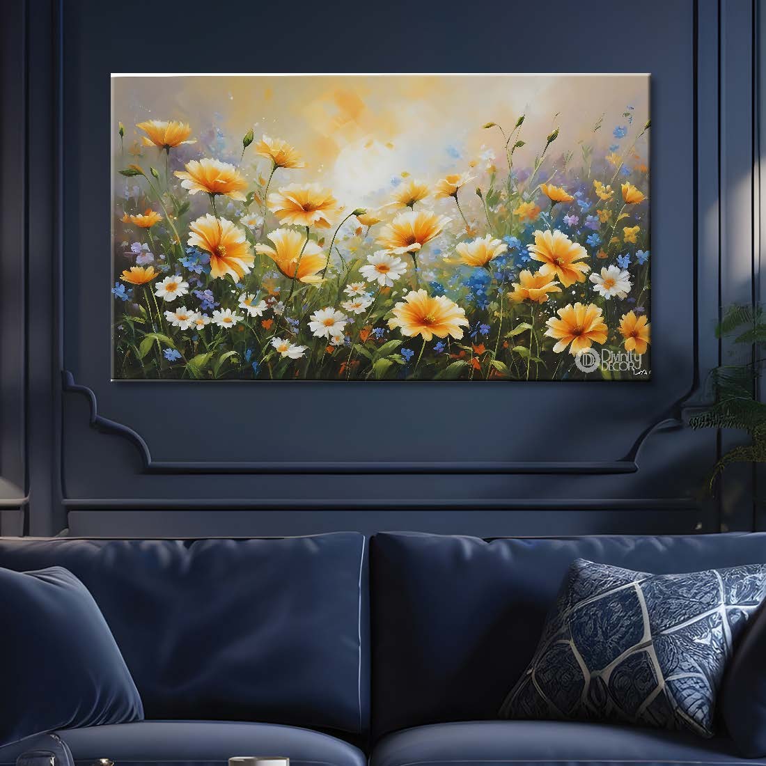 Yellow flowers in light background canvas painting- Flower-666