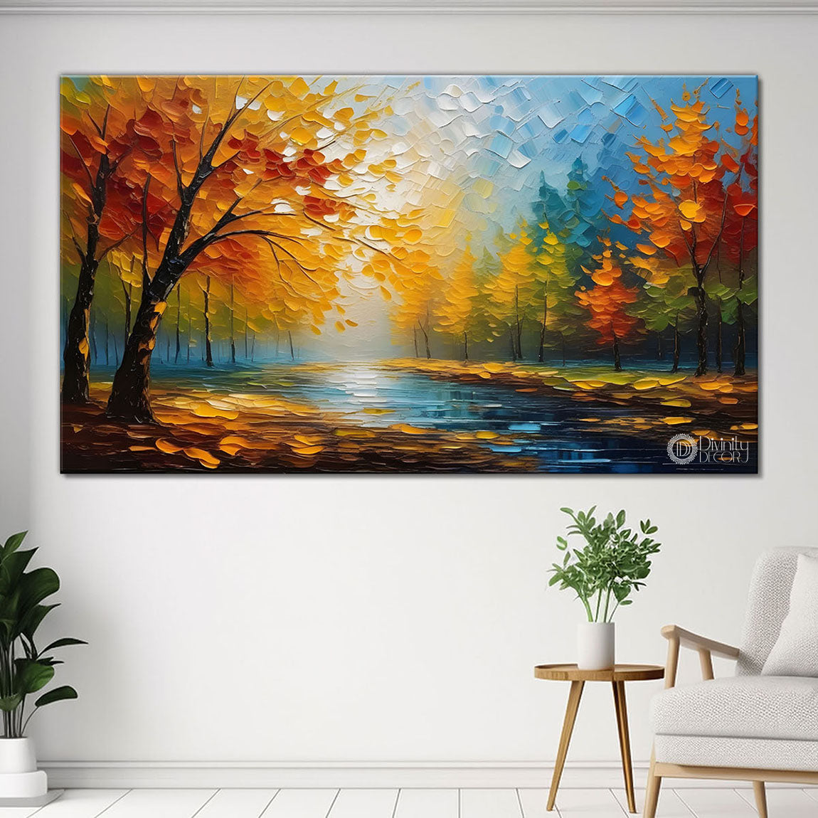 Orange trees with lake painting Canvas Painting - Nature Art -667