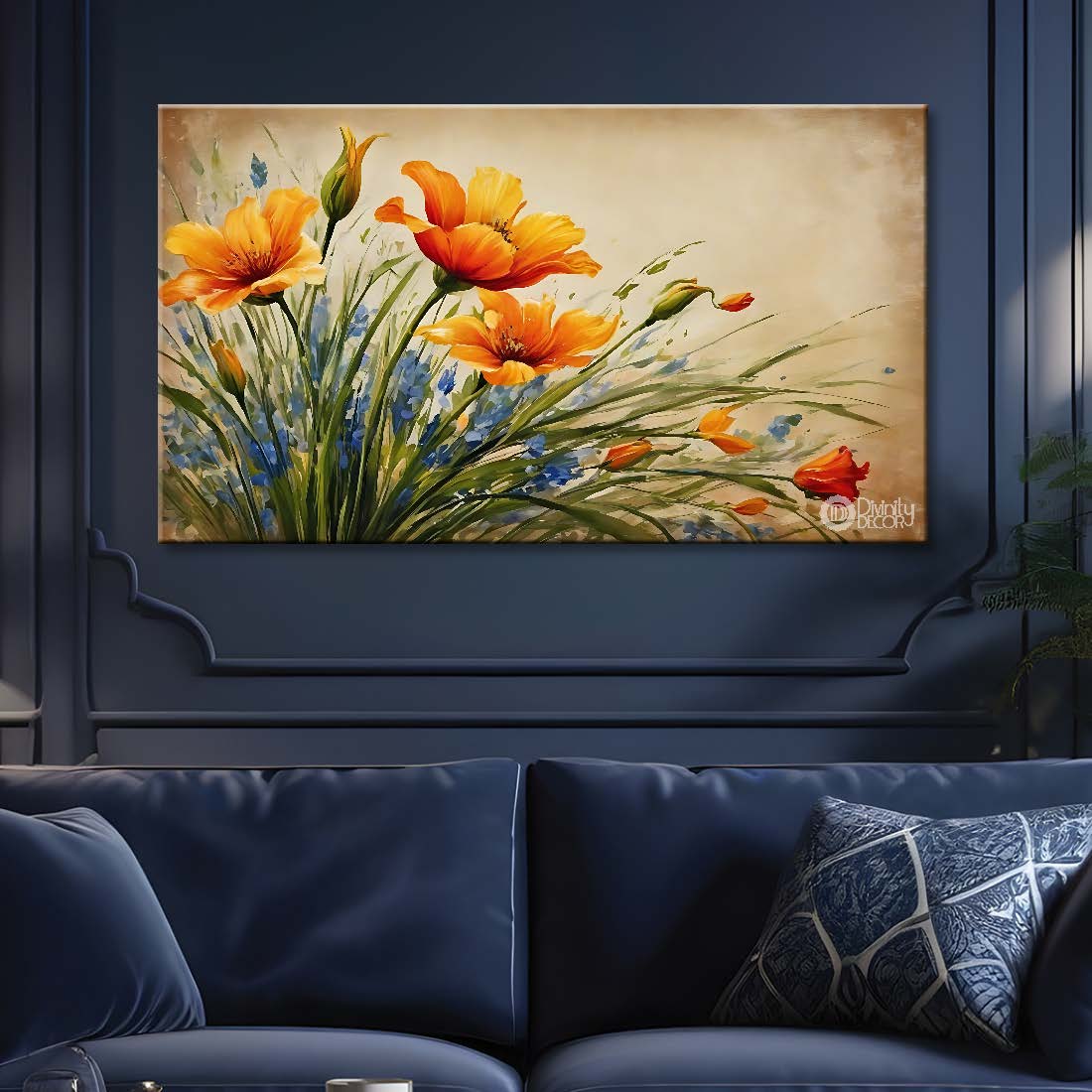 Orange flowers in light background canvas painting- Flower-668