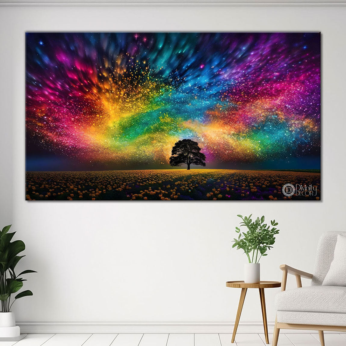 Colorful sky with tree textured painting Canvas Painting - Nature Art -668