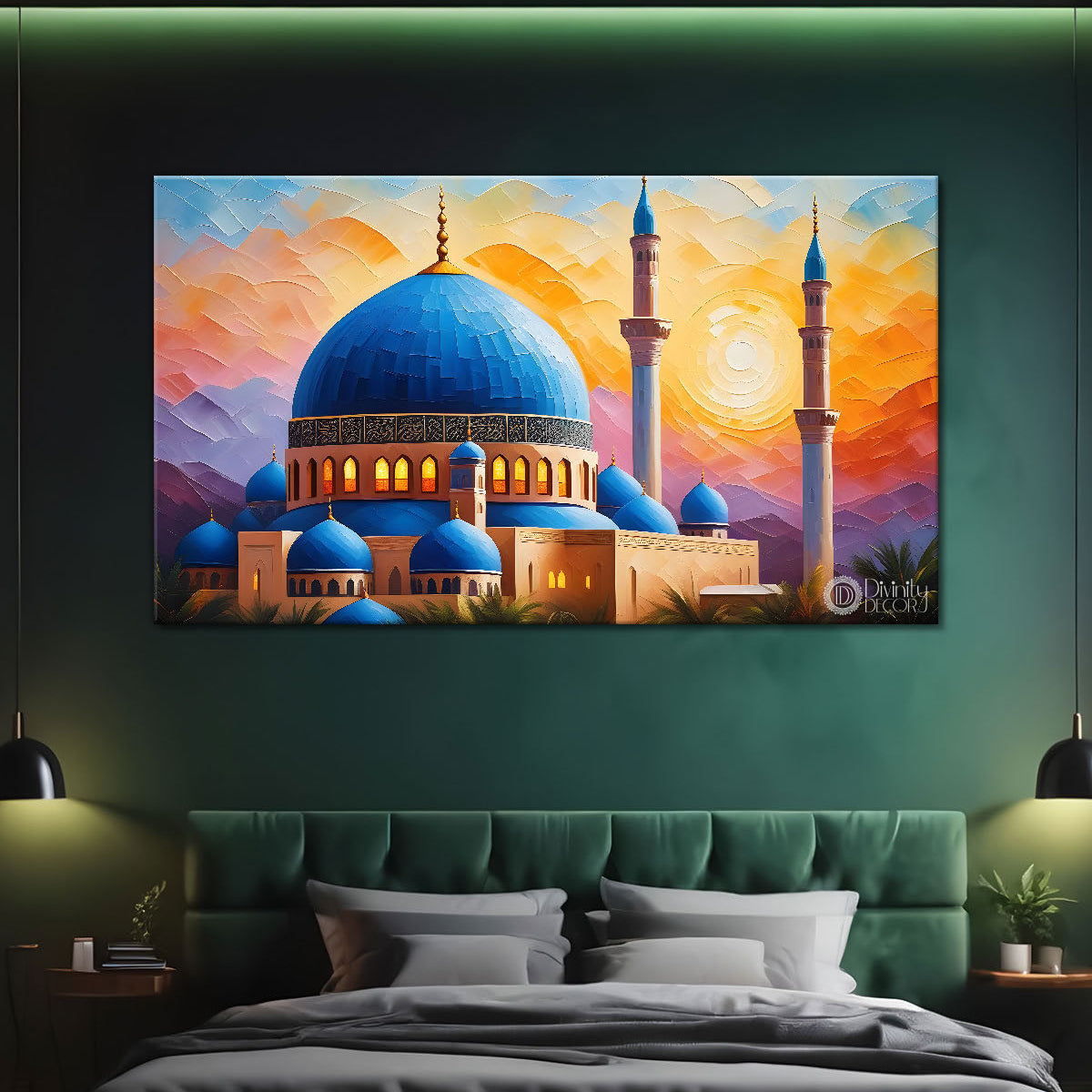 Islamic mosque with sunrise oil painting Canvas Painting - Islamic pai ...
