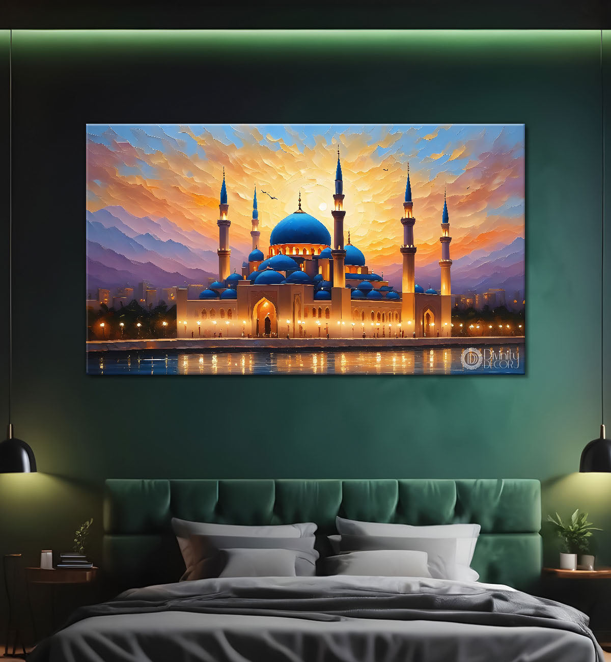 Beautiful Islamic mosque with sunset textured oil painting Canvas Painting - Islamic paintings - 67