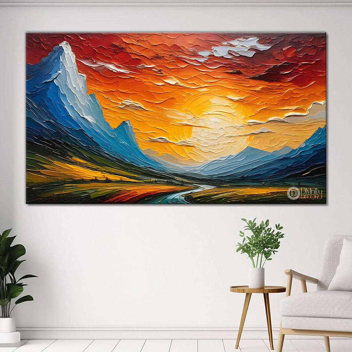 Mountains with sunset painting art Canvas Painting - Nature Art -675