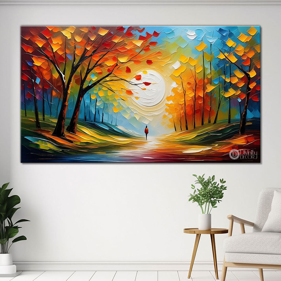 Orange trees with lake painting Canvas Painting - Nature Art -677