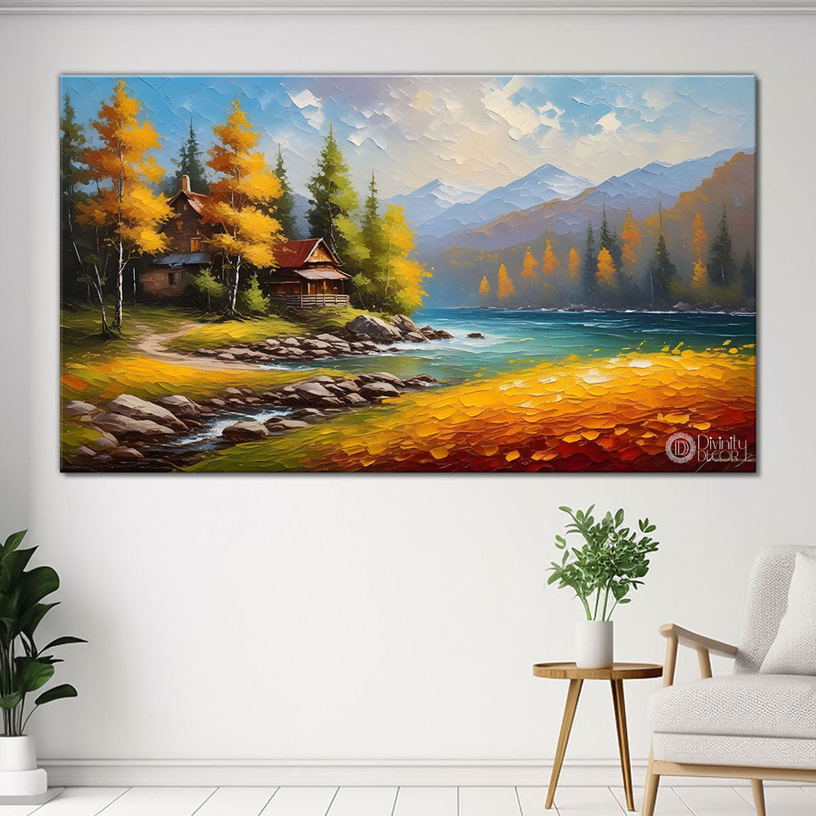 Trees with river painting art Canvas Painting - Nature Art -678