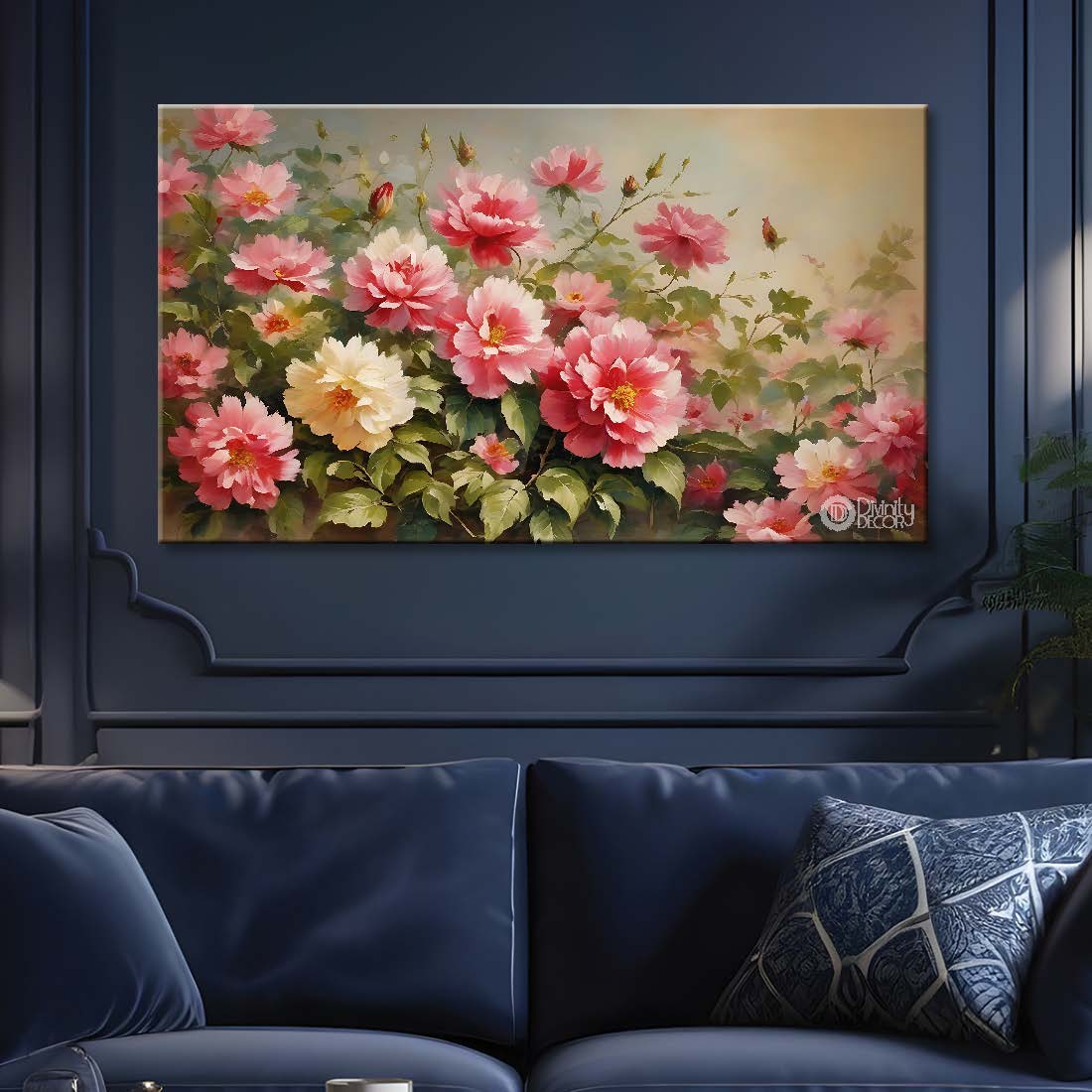 Colorful flowers in grey background canvas painting- Flower-679