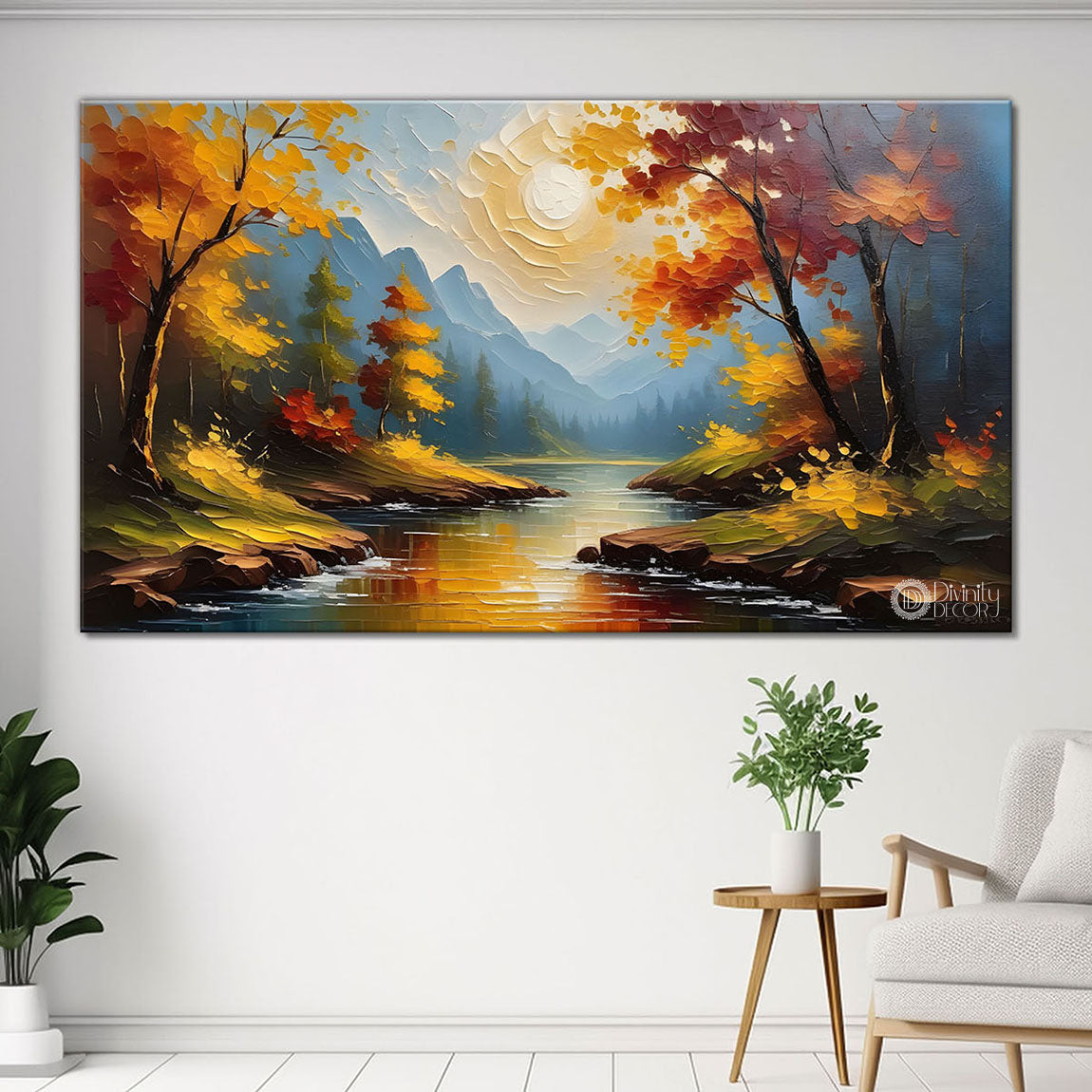 Trees with lake painting Canvas Painting - Nature Art -679
