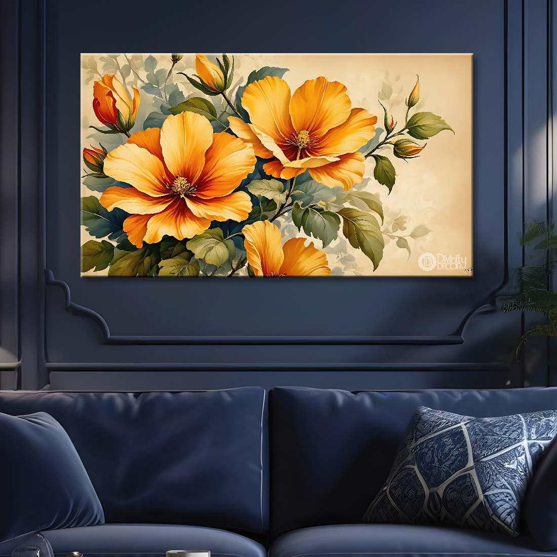 Yellow flowers in light background canvas painting- Flower-681