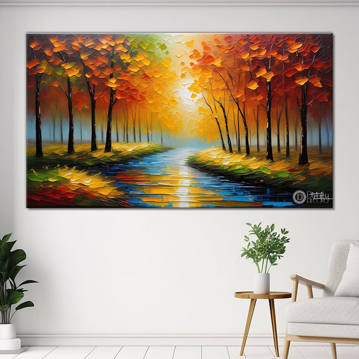 Orange trees with lake painting Canvas Painting - Nature Art -681
