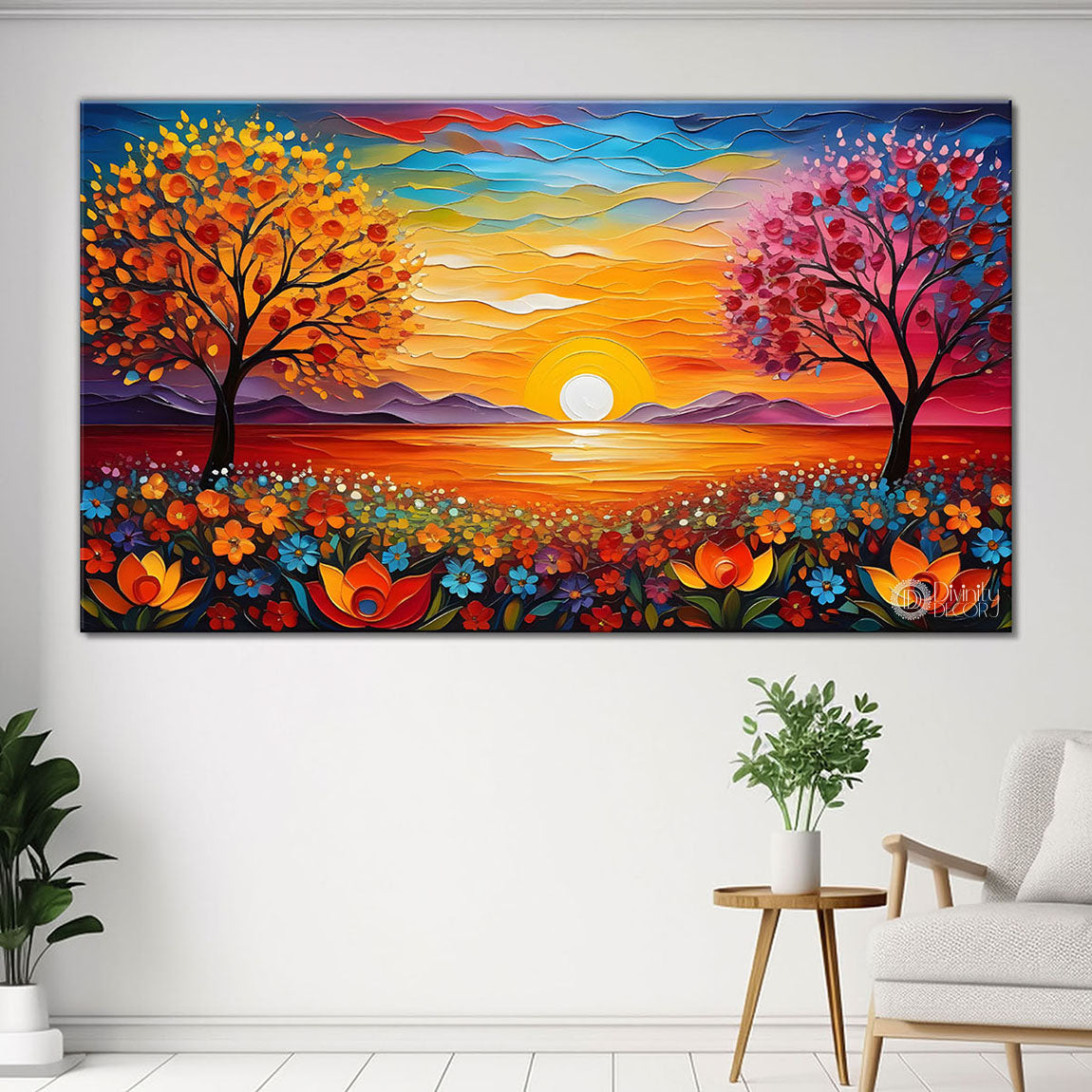 Colorful trees with sunrise painting art Canvas Painting - Nature Art -682