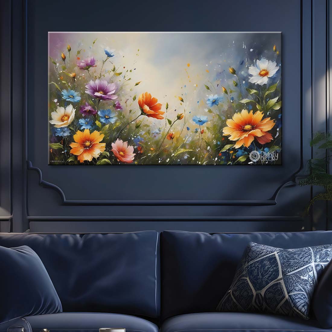 Yellow flowers in grey background canvas painting- Flower-685