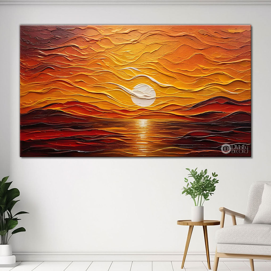 Sunrise with mountains painting Canvas Painting - Nature Art -689