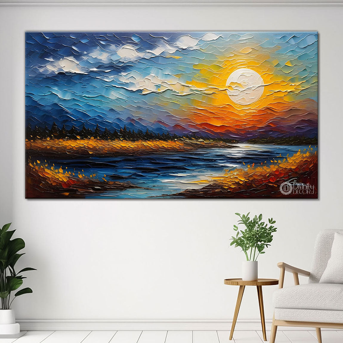 Sunrise with lake painting Canvas Painting - Nature Art -692