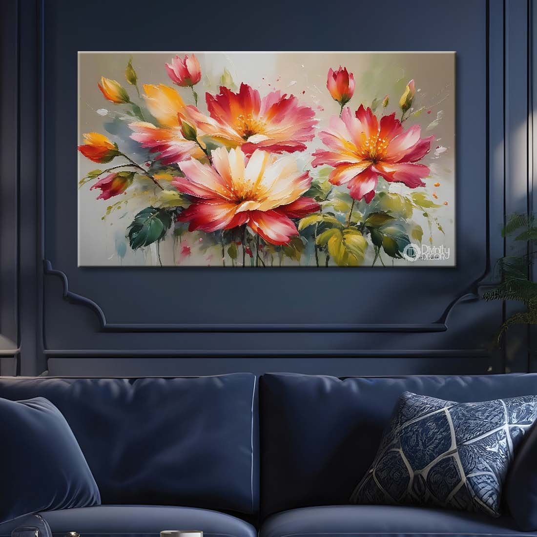 Pink flowers in light background canvas painting- Flower-693