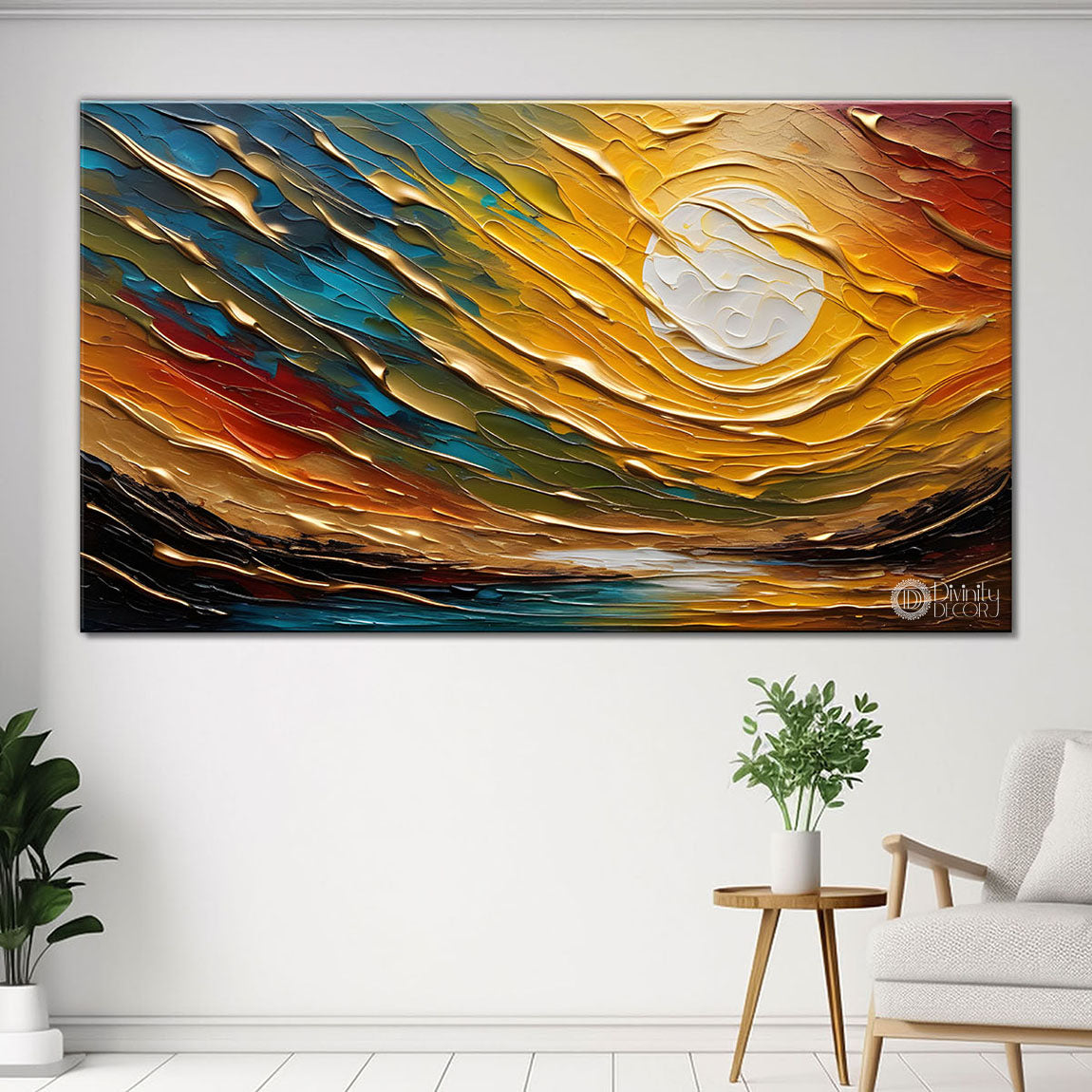 Colorful sky with sun textured painting Canvas Painting - Nature Art -693