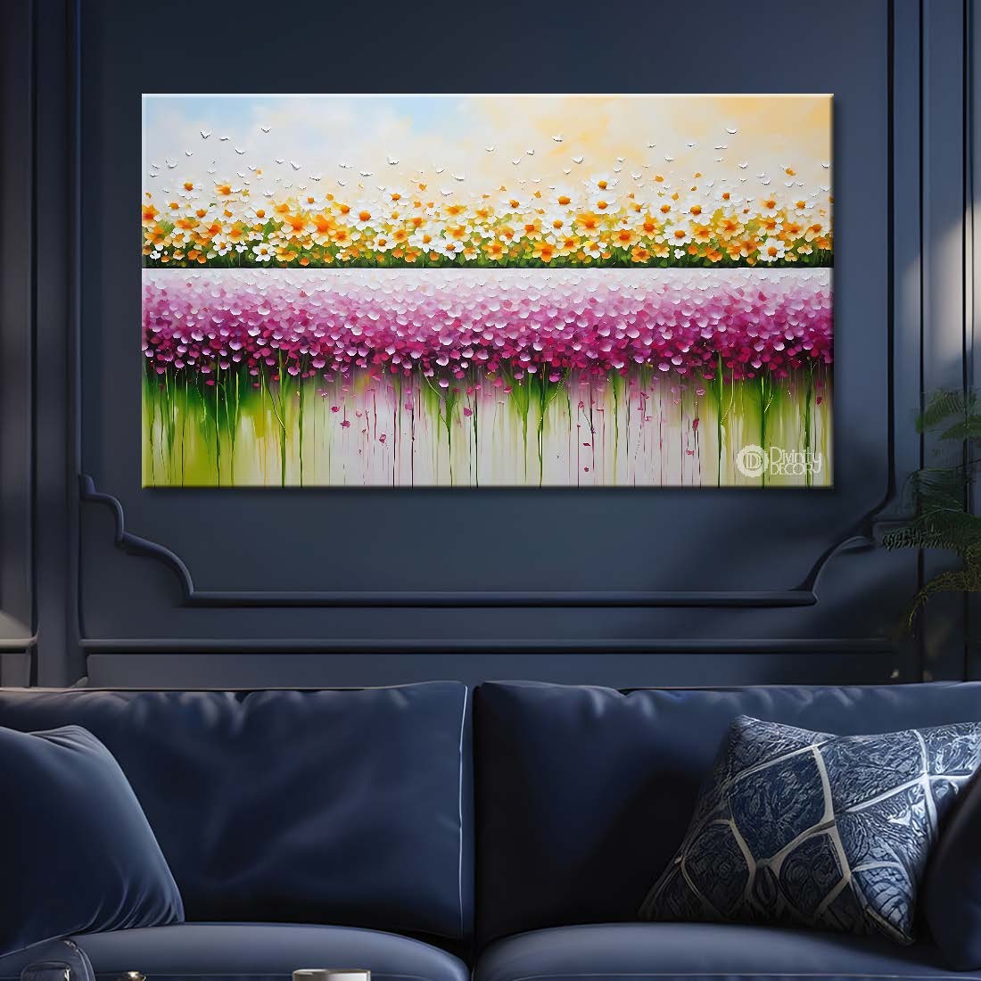 White flowers and purple textured painting canvas painting- Flower-694