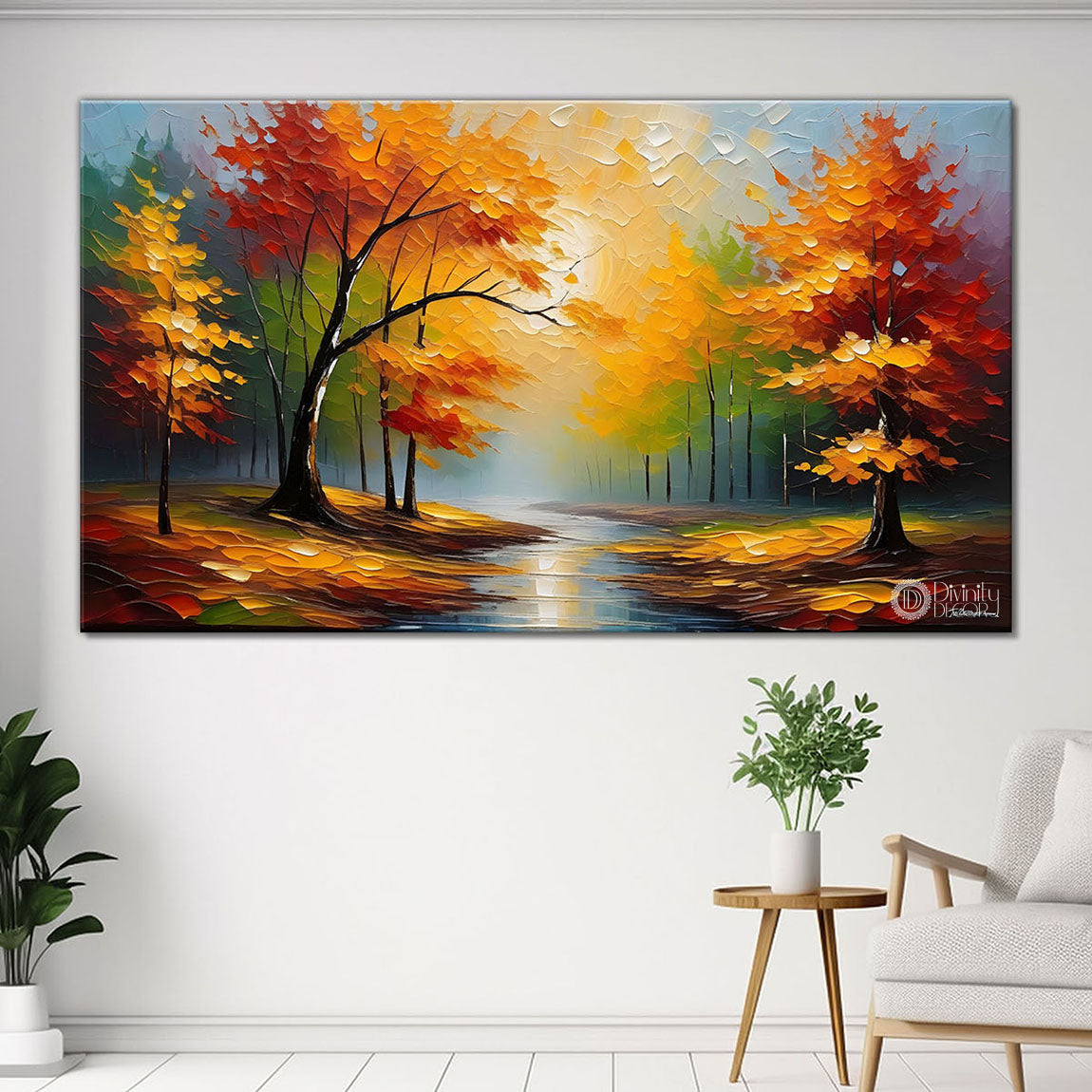 Orange trees with lake painting Canvas Painting - Nature Art -698