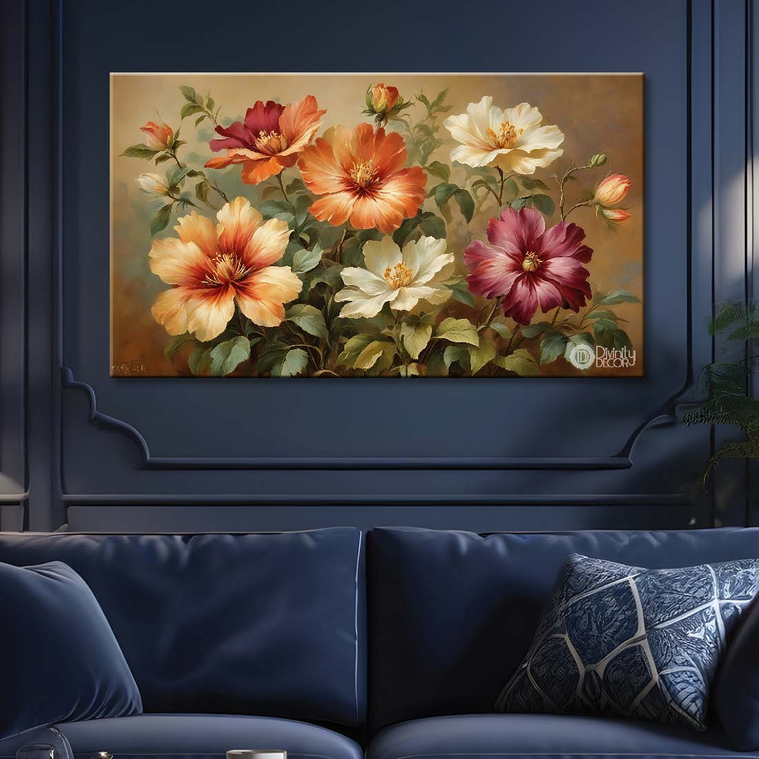 Orange flowers in light background canvas painting- Flower-699
