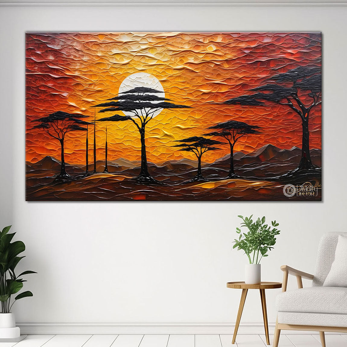 Trees with sunset textured painting Canvas Painting - Nature Art -699