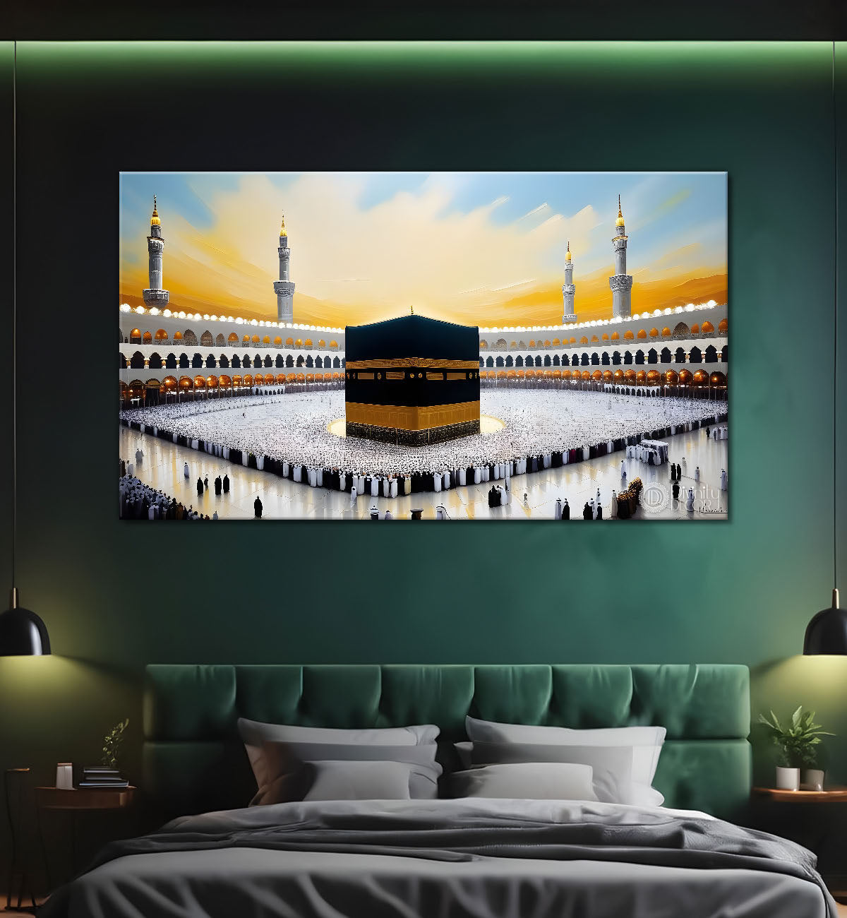 Makkah Madinah with sunrise textured modern art Canvas Painting - Islamic paintings - 70