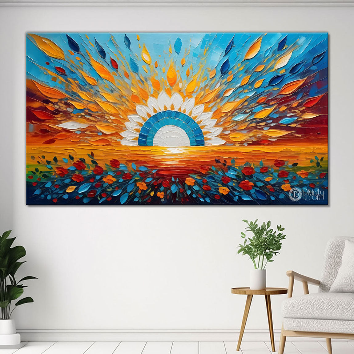 Sunrise with colorful flowers painting Canvas Painting - Nature Art -701