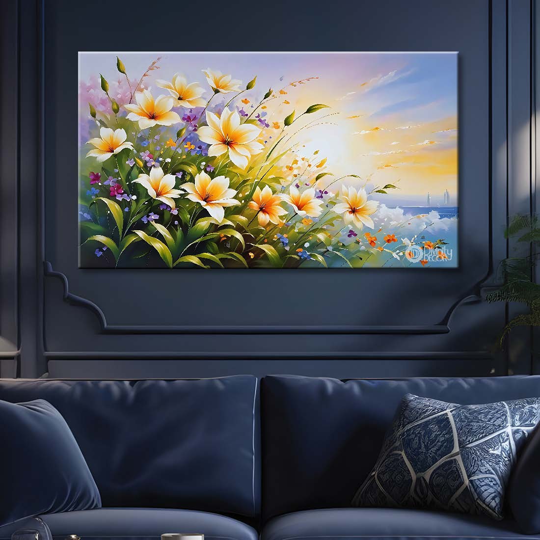 White flowers in light background canvas painting- Flower-706