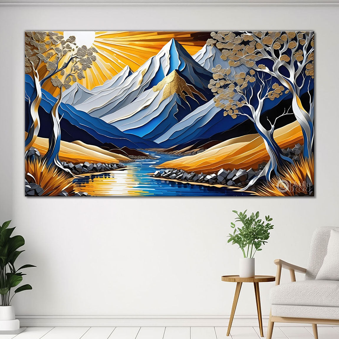 Mountains with trees painting Canvas Painting - Nature Art -706