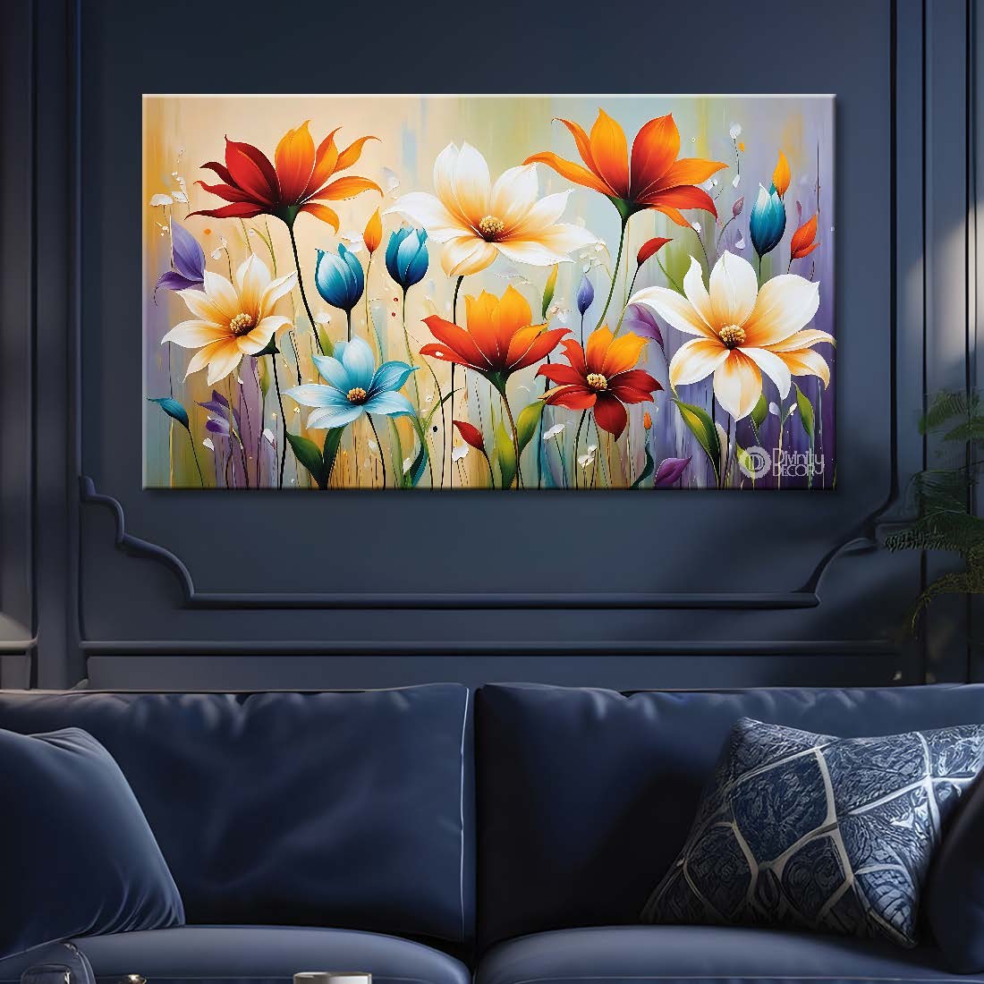 Colorful flowers in light background canvas painting- Flower-707
