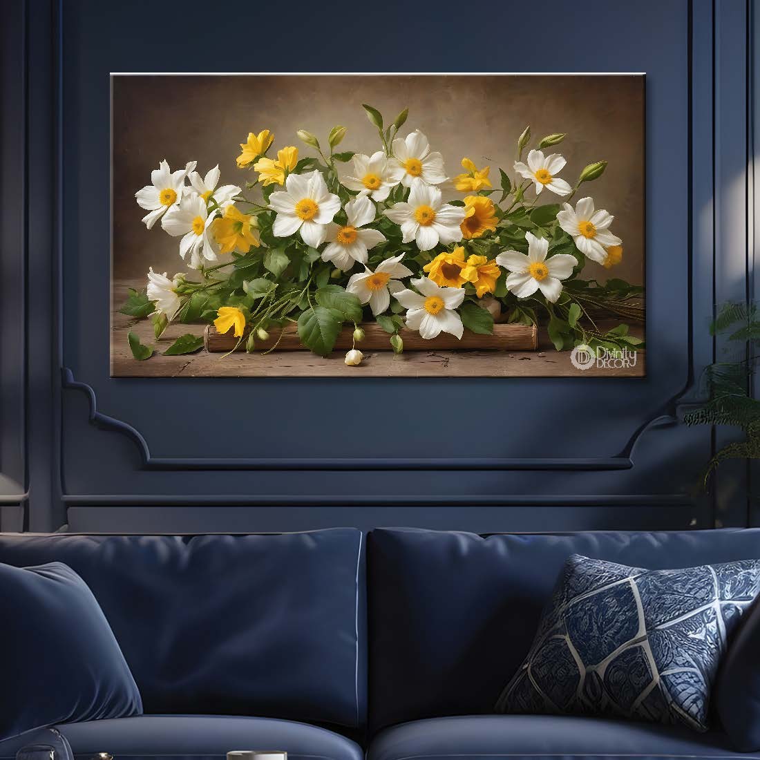 White flowers in light brown background canvas painting- Flower-710